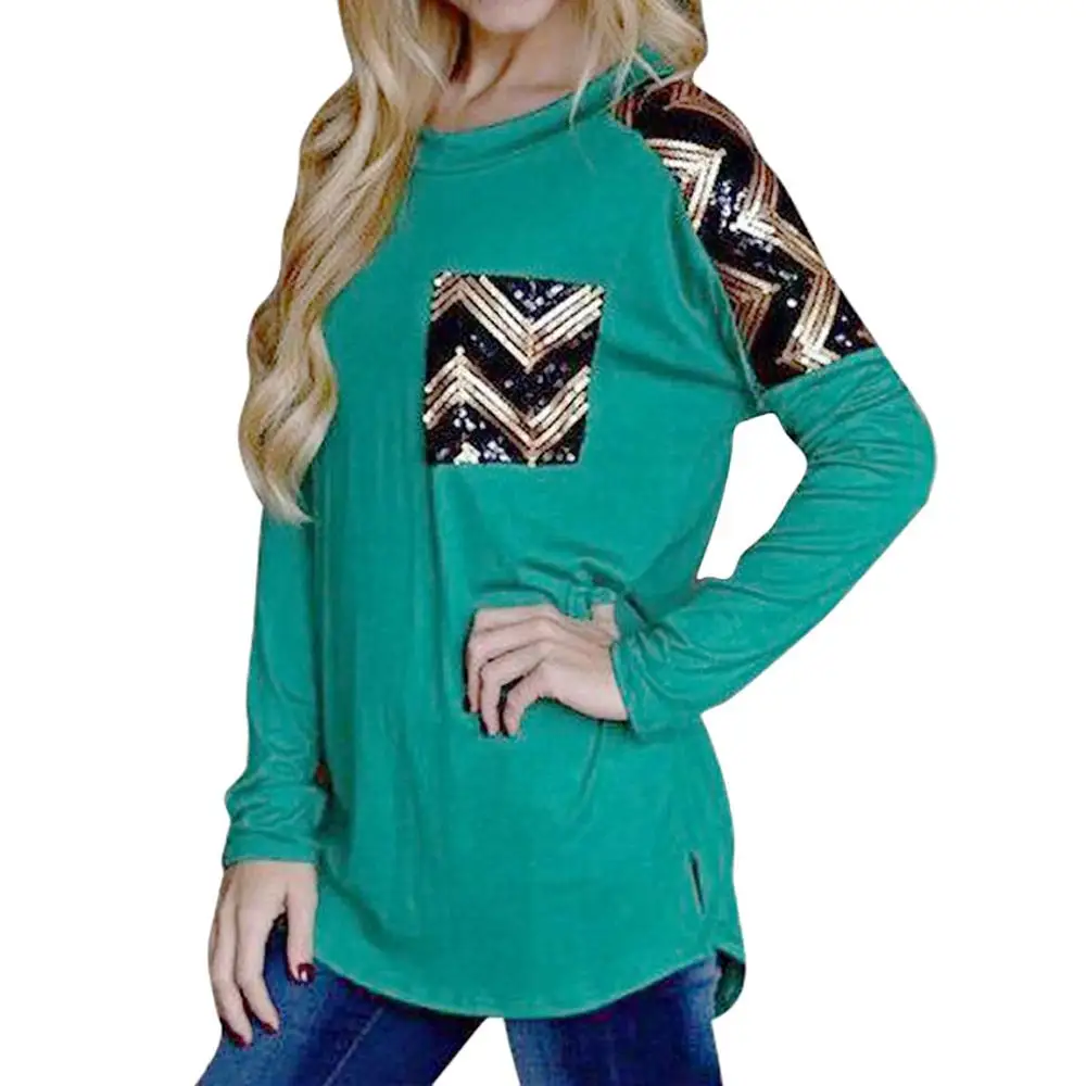 

New Fashion Women Autumn Casual Long Sleeve Sequined Blouse
