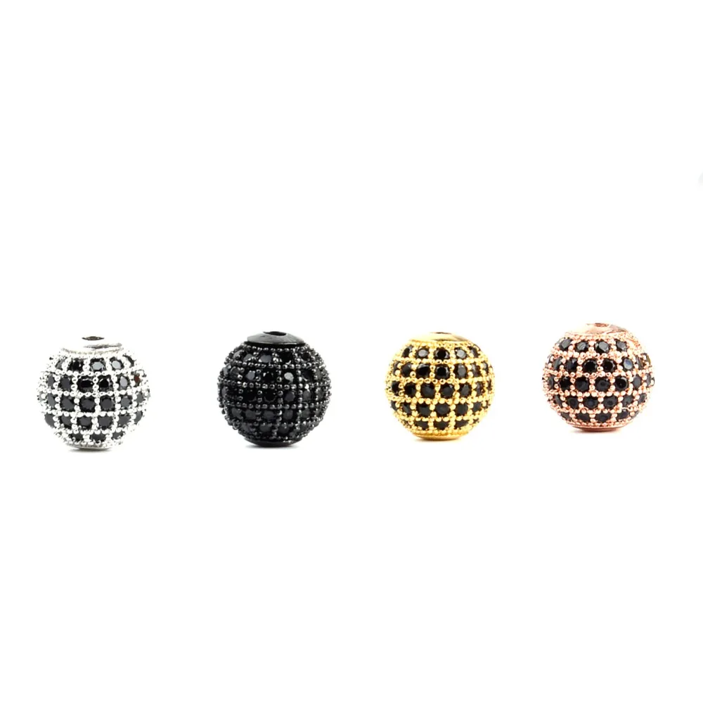 

High Quality Rose Gold Micro Pave CZ Tube Round Beads White Rhinestone Cubic Zirconia Beads for Men Making Bracelet Jewelry