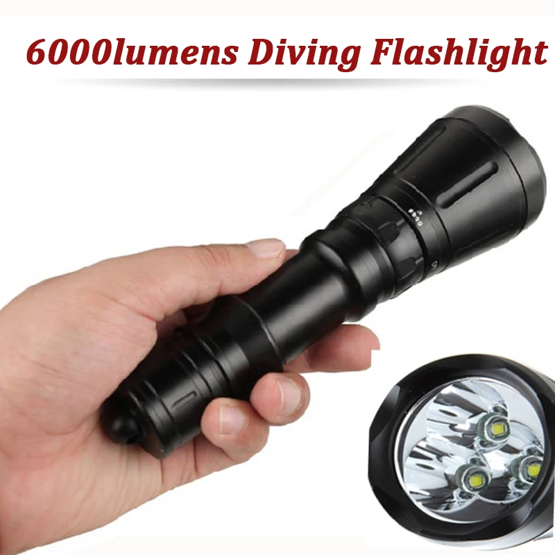 

6000Lumens LED Dive Lamp Scuba Diving Flashlight 3* XML T6 60M Underwater Hunting Flash Light Lanterna Tactical Torche Lampe