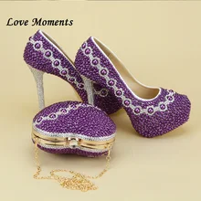 Love moments/фиолетовые туфли с жемчугом и сумочка в комплекте;