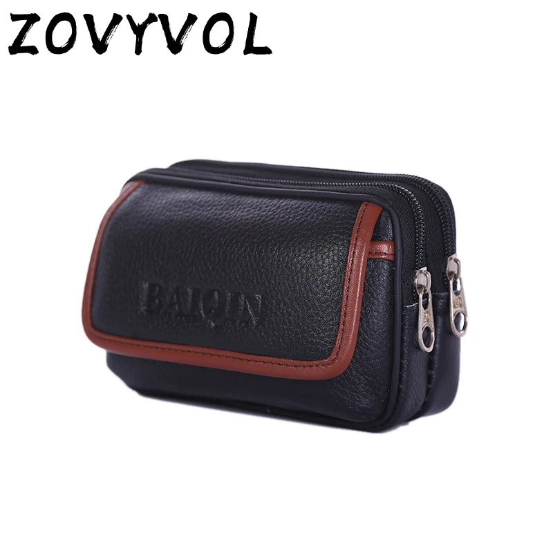 

ZOVYVOL Men Genuine Leather Waist Bag Multi-pocket and Multiple Zipper Belt Bag Adjustable Belt Fanny Pack Shopping Phone Bags