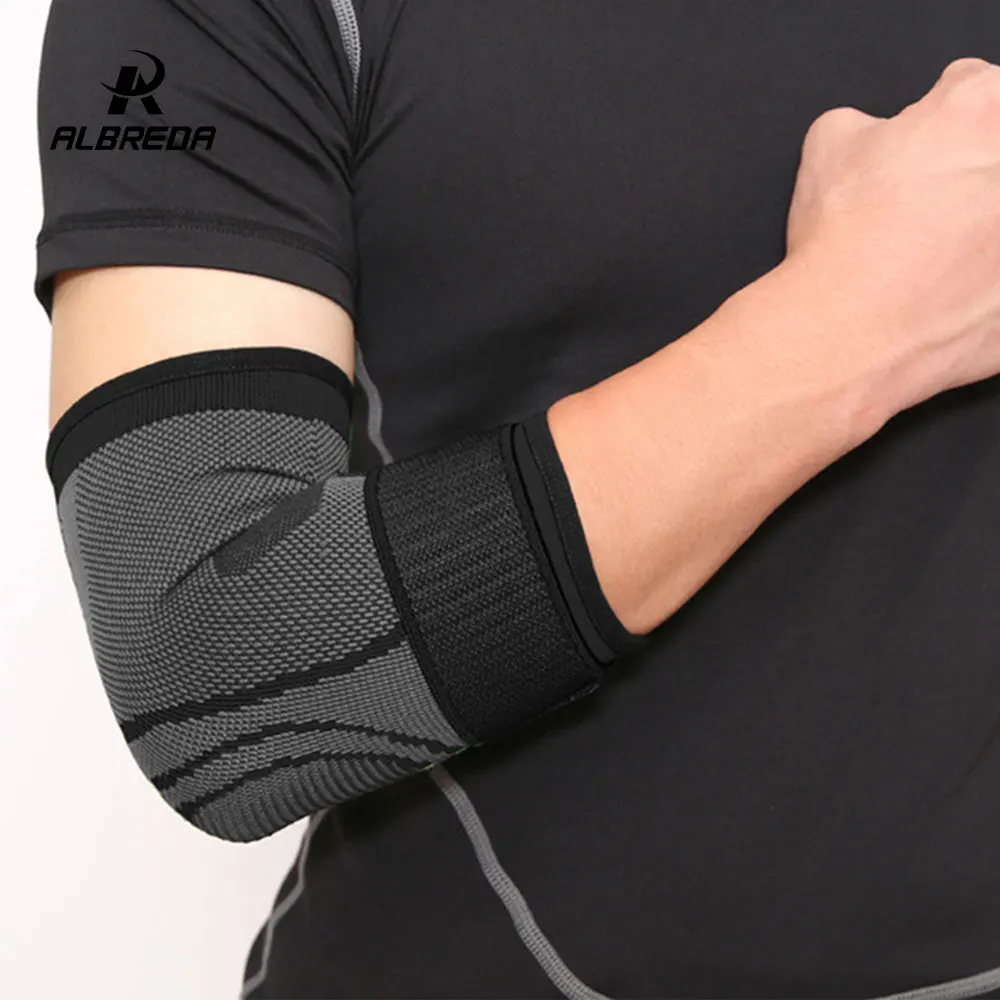 

ALBREDA 1PCS Sport Elastic Bandage Gym Compression Adjustable Elbow Protective Pad Absorb Sweat Basketball Tennis Arm Sleeve