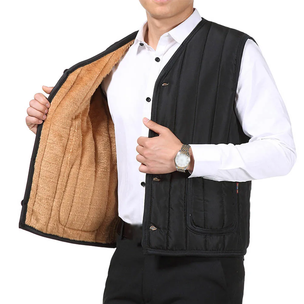 Newly Fashion Men Father Dads Fleece Vest Coat Striped Winter Warm Waistcoat Vest Tops m99