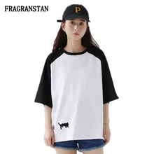 Женская весна лето o-образным вырезом белая Повседневная Свободная футболка женская мода мультфильм вышивка лоскутное Высокое качество футболки JQ423