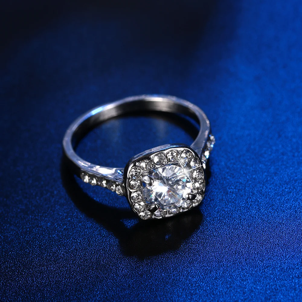 1 шт.,, модное изысканное кольцо Halo Cushion Cut, белое золото, белое свадебное и обручальное кольцо, женские вечерние ювелирные изделия, подарок, размер 5-10