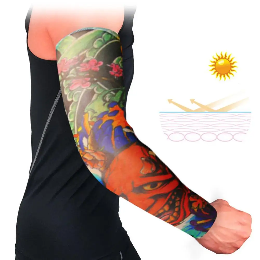 Нарукавники Татуировка грелка унисекс Защита от солнца Велоспорт нарукавник противоскользящие манжеты защита от ультрафиолетового излучения камуфляж сжатие#0510 - Цвет: H