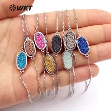 WT-B398 очаровательный натуральный камень разноцветный браслет опционально овальной формы Соединитель и серебряный цвет цепи для девушки браслет