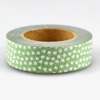 

1PC 15mm*10m White Dot on Green Glitter Tape Decorative Washi Tape Paper Scrapbooking Adhesive Tapes for Photo Album Stationery