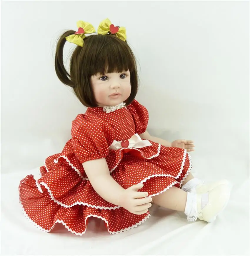 24 inch 60 см Силиконовые Детские куклы reborn, реалистичные куклы reborn babies Игрушки для девочек красное платье принцессы подарок brinquedos для детей