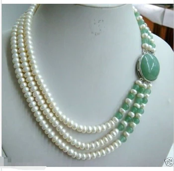 

Free shipping@@@@@ RH8PHM Free shipping Charming Women's Jewelry 3 row white freshwater pearl stone necklace AA1234 a