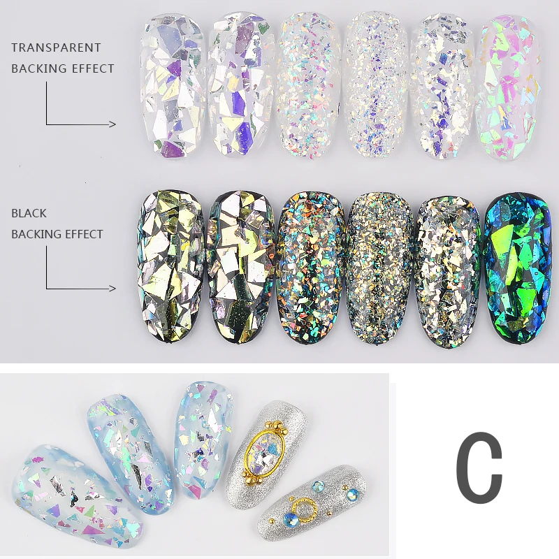 6 шт. голографический блестящий для ногтей набор пайеток 3D неправильный в стиле разбитого стекла для ногтей Фольга для творчества хлопья Аврора красочные маникюрные украшения