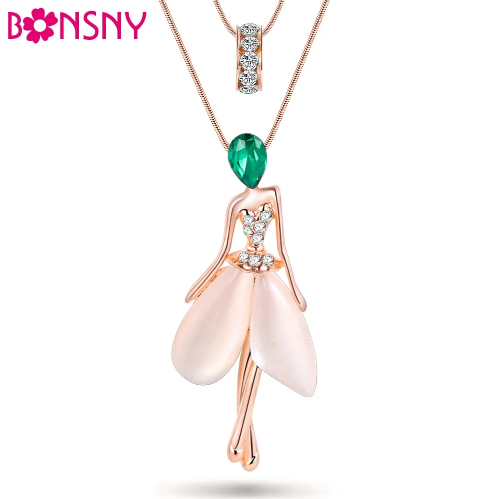 Bonsny angel Fairy font b necklace b font opal font b pendant b font figure cat
