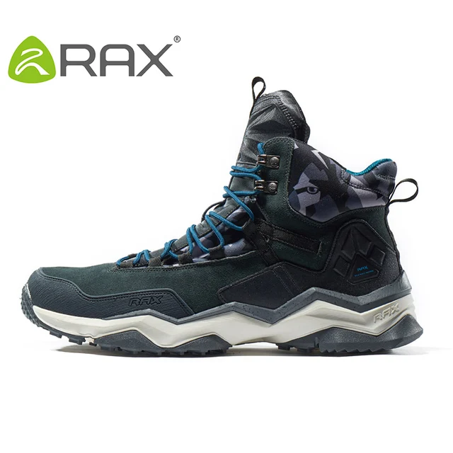 RAX Men Hiking Shoes Mid-top Waterproof Outdoor Sneaker Men Leather Trekking Boots Trail Camping Climbing Hunting Sneakers Women carbon black men