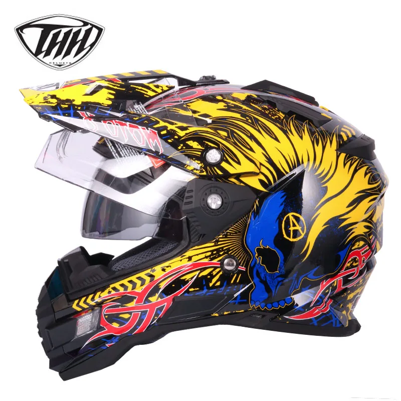 THH tx27 casco capacetes moto rcycle шлем крест шлем мото шлем с двойным козырьком atv mtb горные Полный лицевой - Цвет: yellow ghost