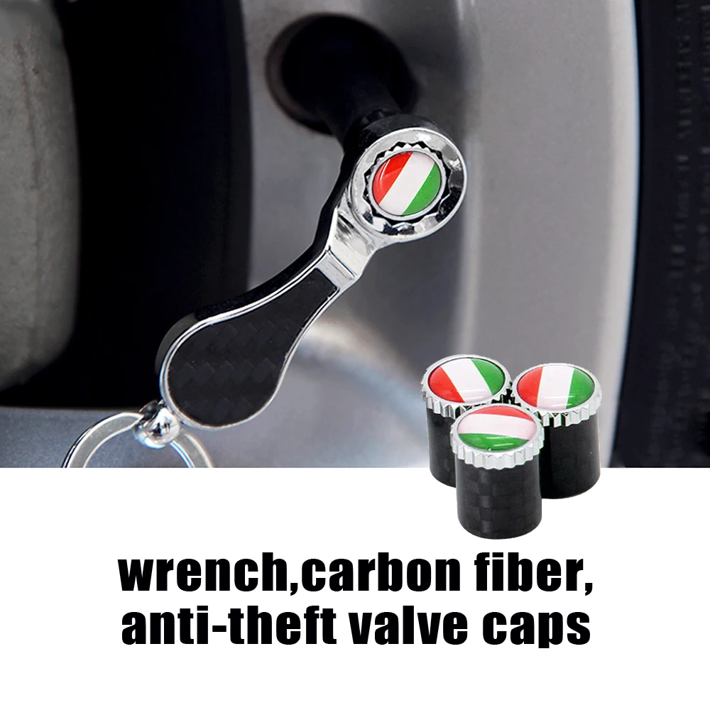 Carbon Fiber Wheel Italy Flag Logo Tire Valve Caps With Wrench For Lancia Chrysler Jeep Alfa