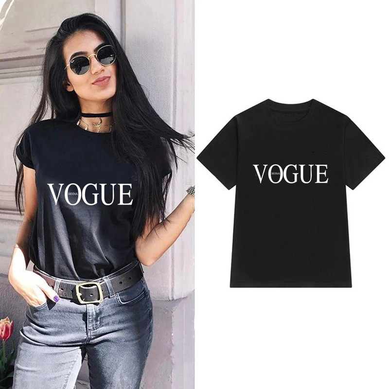 

Showtly VOGUE SEOUL Letter Print Harajuku T Shirt Women Tops Punk Tee Shirt Femme T-shirt Casual Tee