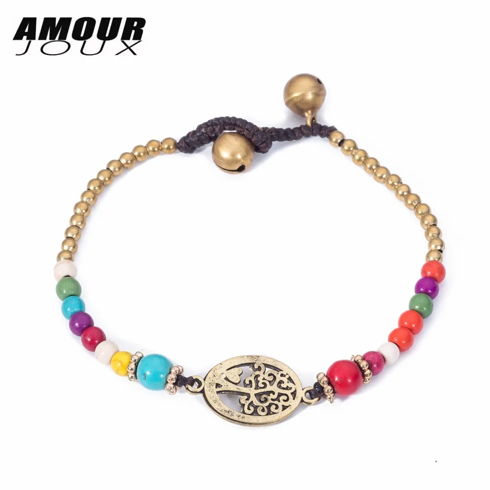 

2018 Colorful Beaded Alloy Chain Gold Color Hollow Life of Tree Charm Bracelet String Bracelets For Women Drop ship Girl Gift