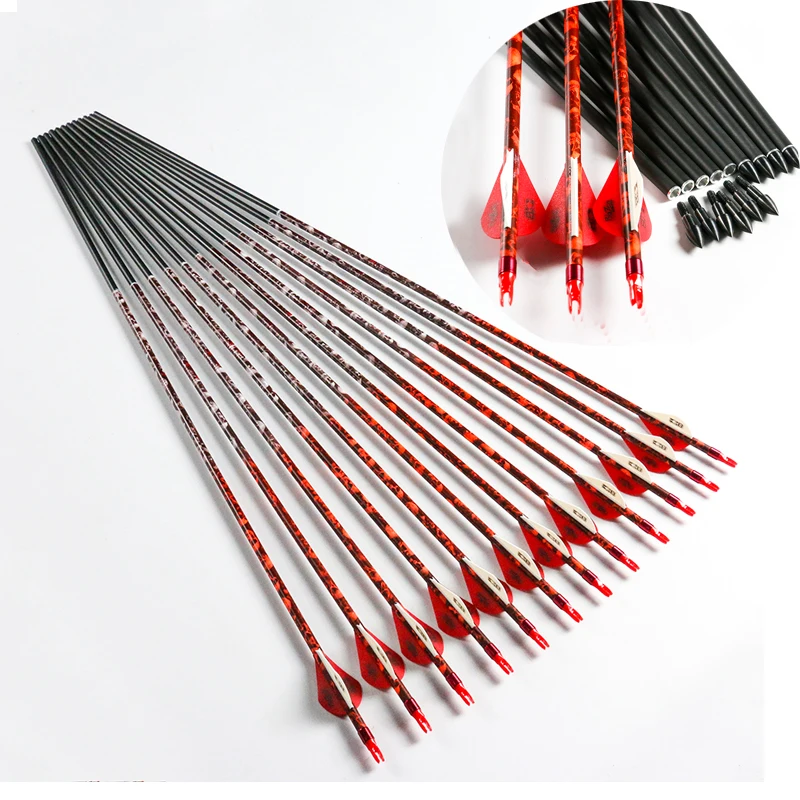 

Linkboy Archery Carbon Arrows Spine500 32" ID6.2mm Red Skull Camo Skin Compound Recurve Bow Hunting Shooting