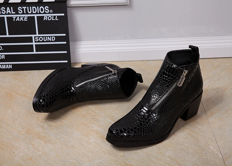 Мужские Черные ботильоны на высоком каблуке с квадратным носком|boots fashion|boots bootsboots