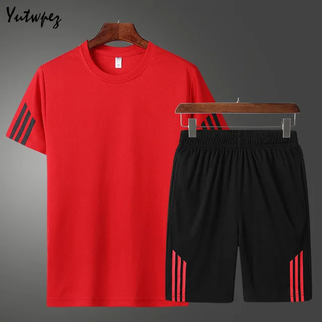 red Летний модный мужской спортивный костюм с коротким рукавом Толстовка с капюшоном+ шорты спортивный костюм из 2 предметов для мужчин спортивная одежда - Цвет: red