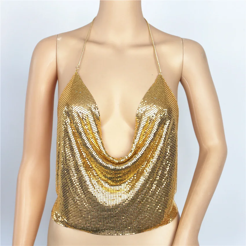 Sexy Fashion New Women Body Maxi Jewelry Unique Flash Shiny Rhinestone Sequins Bra Body High Chains Jewelry Necklace Women - Окраска металла: Gold