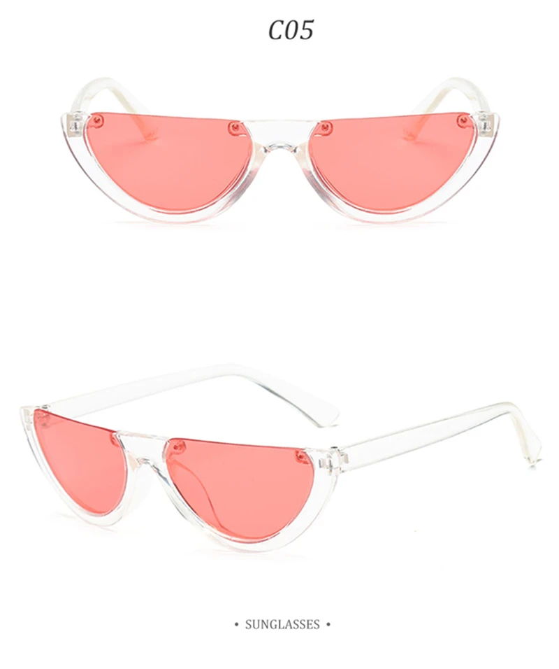 Женские крутые полуоправы, Узкая оправа, индивидуальная мода, солнцезащитные очки, женские цветные UV400 женские солнцезащитные очки кошачий глаз - Цвет линз: Transparent red
