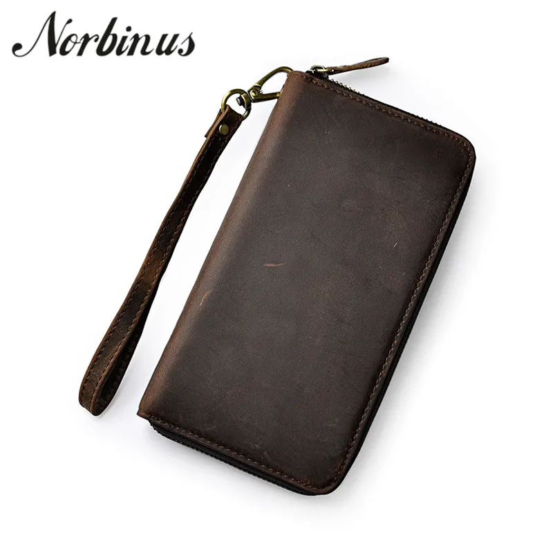 

Norbinus Men Wallet Genuine Leather Men's Clutch Bag Money Purse Long Wallet for Men Cell Mobile Phone Pouch Credit Card Holder