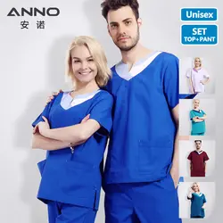 Рубашка с короткими рукавами синий фильтр отбеливание форма медсестры, медицинская мужской скрабы для женщин набор больничной формы