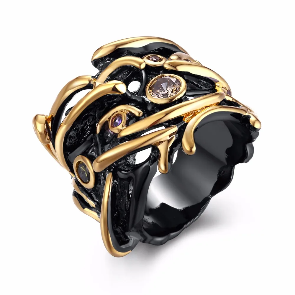 

New Lady Black Gold Color Party Ring Lead Free Setting with Cubic Zirconia Color rings Fashion Jewelry Free Allergy