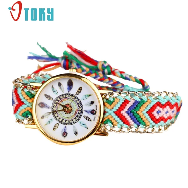 OTOKY Watch Women Weave Hand Fashion Bracelet Watches Feather Analog Quartz Watc OTOKY Watch Women Weave Hand Fashion Bracelet Watches Feather Analog Quartz Watc