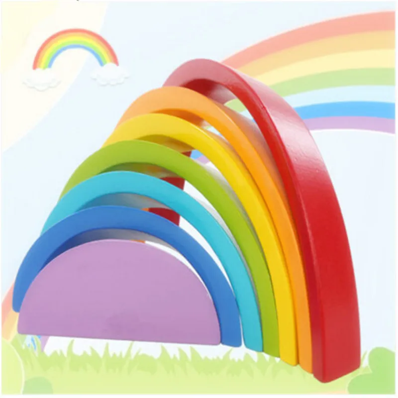 7 шт./компл. красочный конструктор из дерева креативные радужные сборные блоки Детские Развивающие детские игрушки унисекс
