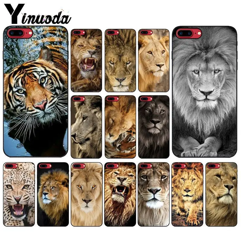 Yinuoda Lion tiger Модный милый животный черный чехол для телефона чехол для Apple iPhone 8 7 6 6S Plus X XS MAX 5 5S SE XR чехлы