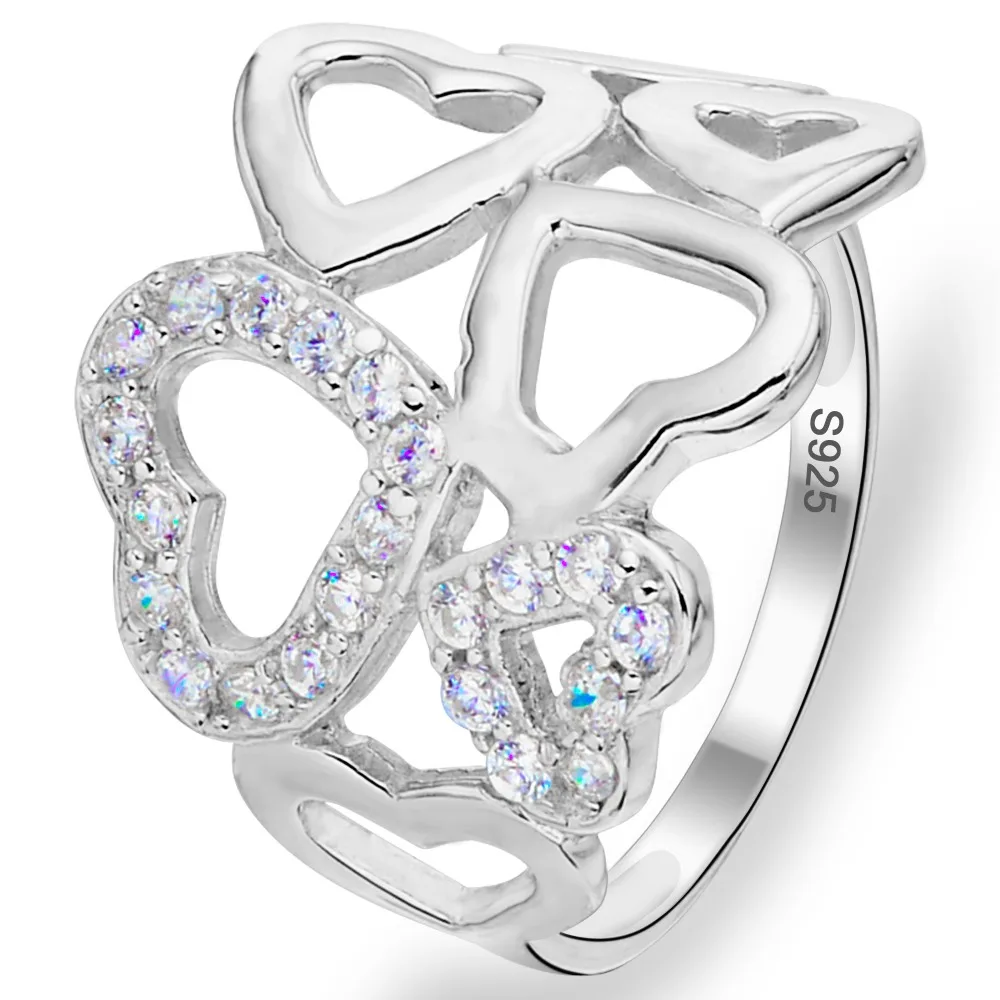 BELLA 925 Sterling Silver Heart Shape Clear Engagement Ring Cubic Zircon Bridal Ring Size 6/7/8/9 For Bride Accessories Party