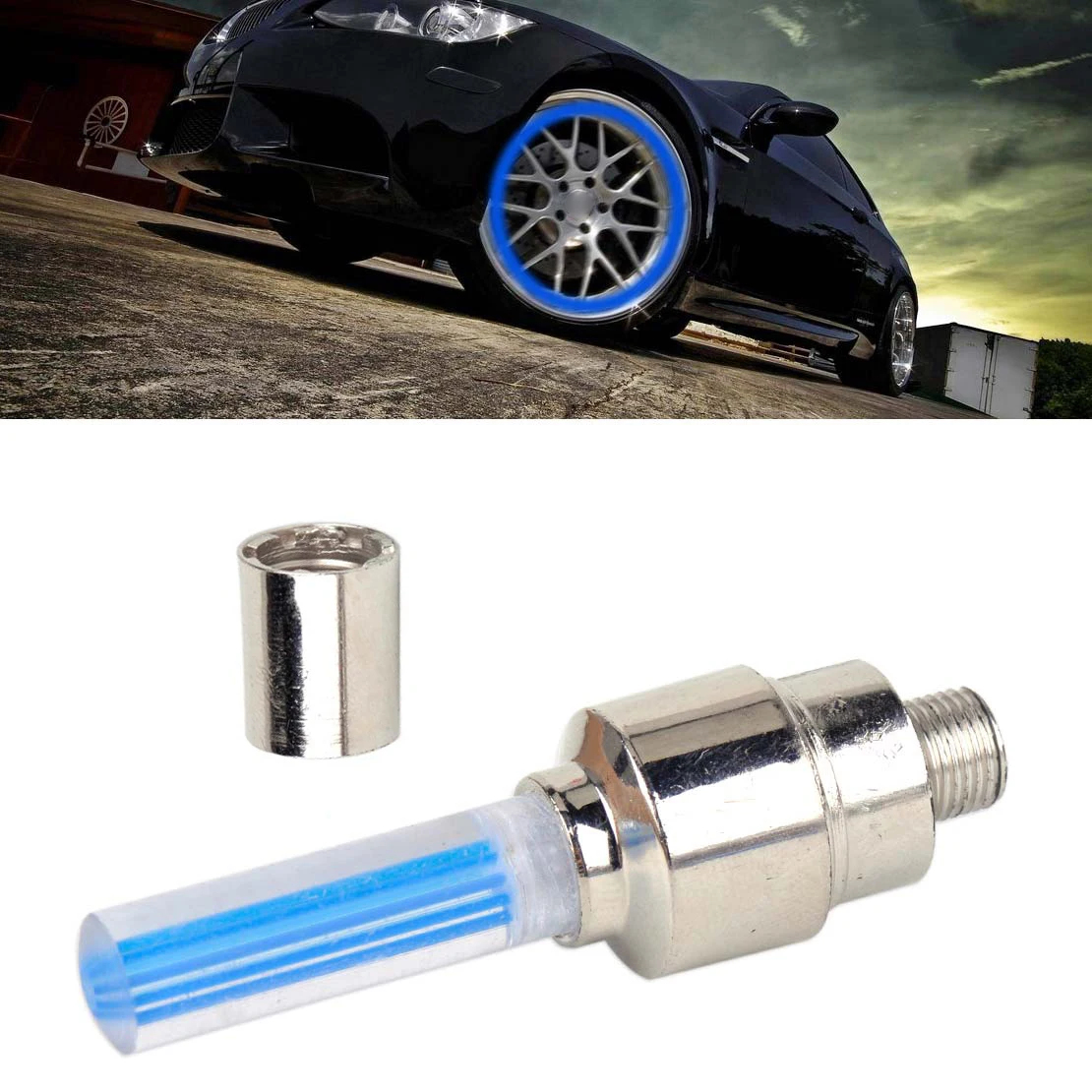 

beler 4x Blue Light Lamp Wheel Tire Tyre Valve Stem Caps for Motorcycle Car Bicycle for VW Audi Ford Toyota Honda Chevrolet Kia