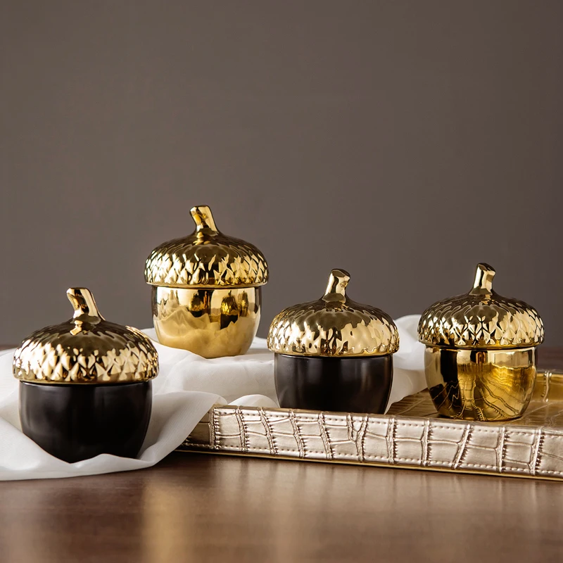 

Danish Design Creative Sealing Storage Jar Pine Cone Gold Ceramic Jewelry Storage Box Gold-plated Christmas Xmas New Year Gifts