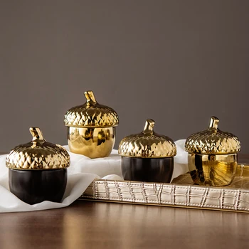 

Danish Design Creative Sealing Storage Jar Pine Cone Gold Ceramic Jewelry Storage Box Gold-plated Christmas Xmas New Year Gifts
