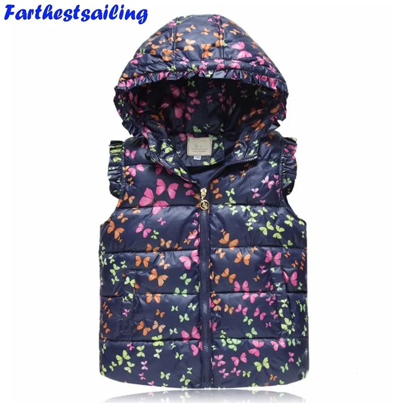 

Autumn Winter Baby Girl Hooded Vests for Girls Outerwear Coats Graffiti Thick Casaco Infantil Vest Kids Jackets Warm Waistoat