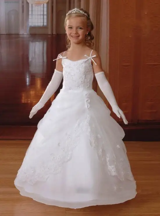 Lovely White Ball Gown Flower Girl Dresses 2017 Spaghetti Straps Little