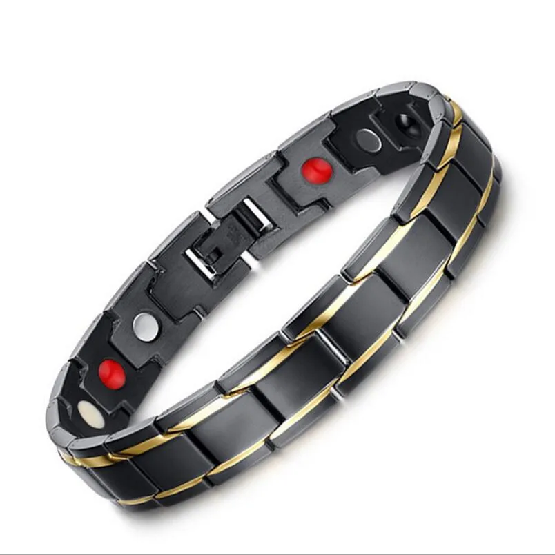 

Black Watch Link Bracelet magnetic health care fashion Gold Black Men's Bracelet