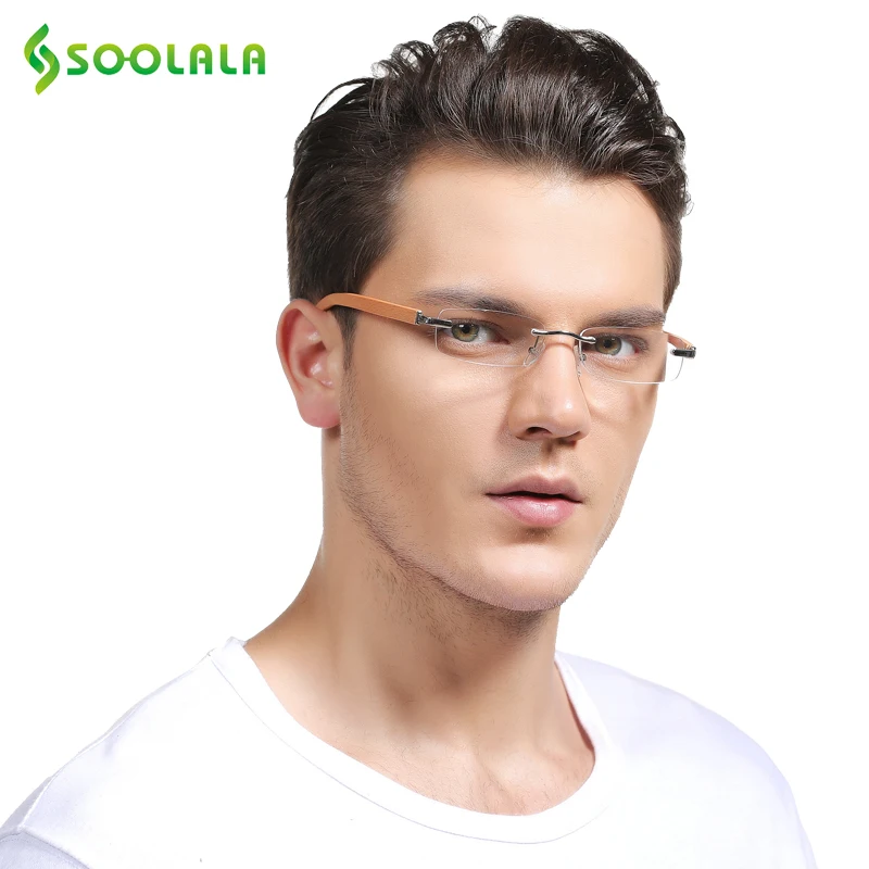 SOOLALA Wood Bamboo Rimless Frame Magnifying Reading Glasses 1 0 1 5 