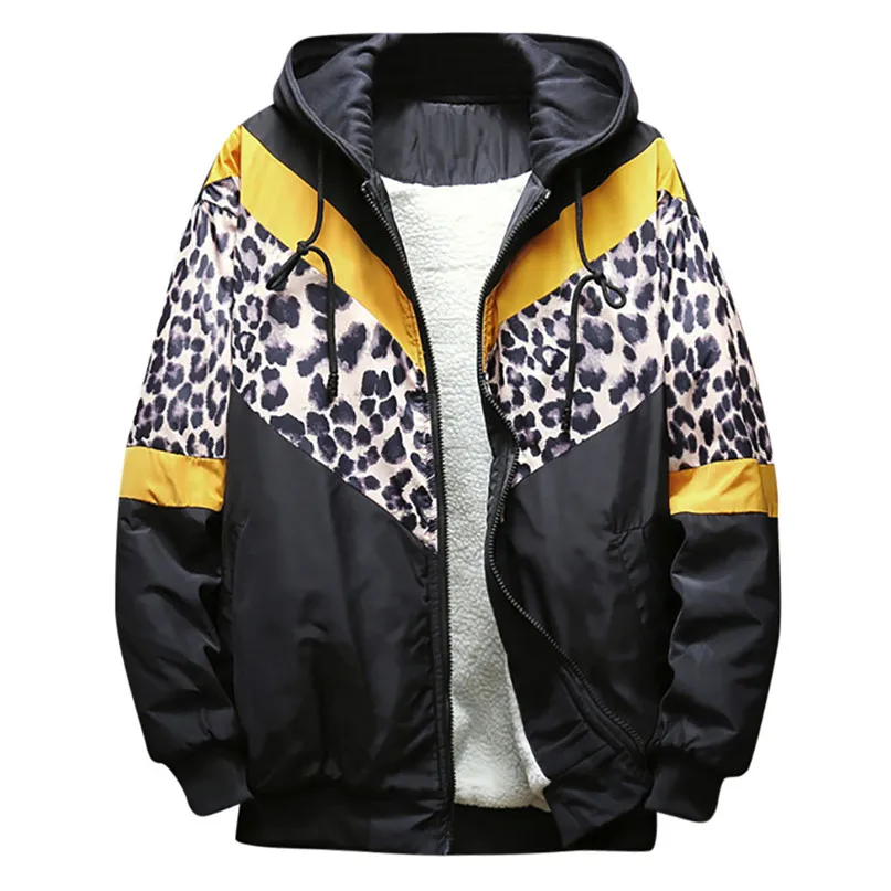 Мужские куртки для бега с леопардовым принтом, свободные рукава, стеганая бейсбольная куртка, утолщенная теплая спортивная модная мужская куртка# 2N19FN - Цвет: Цвет: желтый