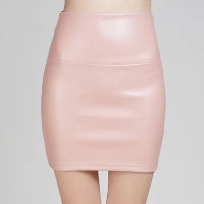 light pink Новинка, летняя женская юбка из искусственной кожи ярких цветов с высокой талией, Флисовая теплая Сексуальная мини-юбка-карандаш, облегающая эластичная юбка - Цвет: light pink