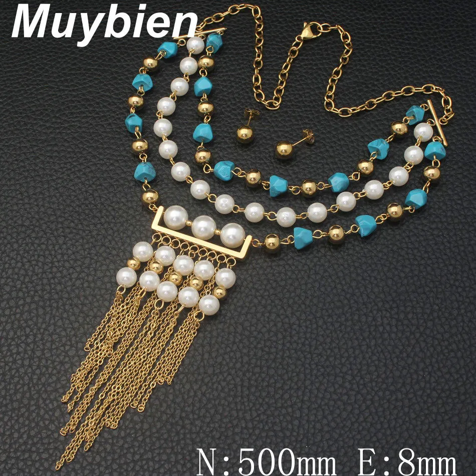 Muybien дизайн простой Нержавеющая сталь Золото Цвет ожерелье и серьги Ювелирные наборы для женщин SEUJBYDB