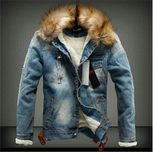Новинка, классическая мужская Ретро джинсовая одежда, брендовая джинсовая куртка, зимняя Толстая кашемировая теплая куртка S-5XL - Цвет: blue