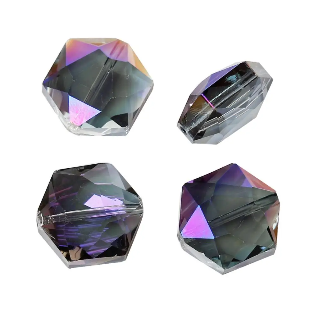 

Glass Loose Beads Hexagon Purple AB Color Transparent Faceted About 15mm(5/8")x 14mm(4/8"),Hole: Approx 1mm,2 PCs new