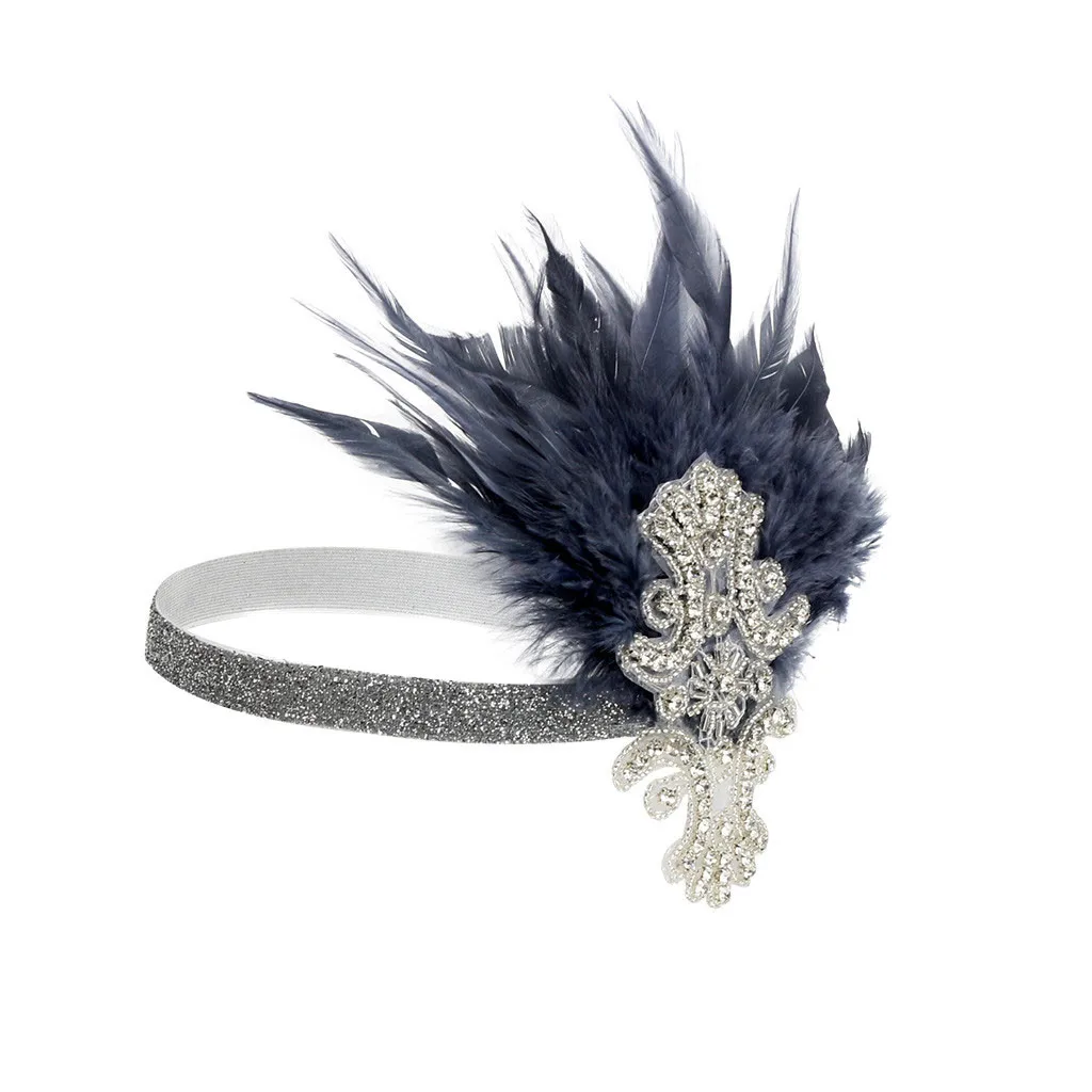 

Hair Accessories Feather Flapper Rhinestone Headpiece Headband Great Gatsby Headdress Vintage shimmer Prom Hair Band Indian #P30