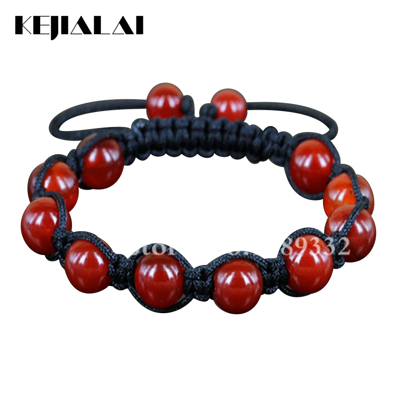 

KEJIALAI High Quality Carnelian Beads Macrame Bracelet Handmade Braiding Adjustable Bracelet Red Gems Beads Bracelet Bangle