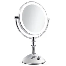 8 inch desktop makeup mirror 2-Face metal mirror 10X magnifying USB battery LED lamp adjust the brightness