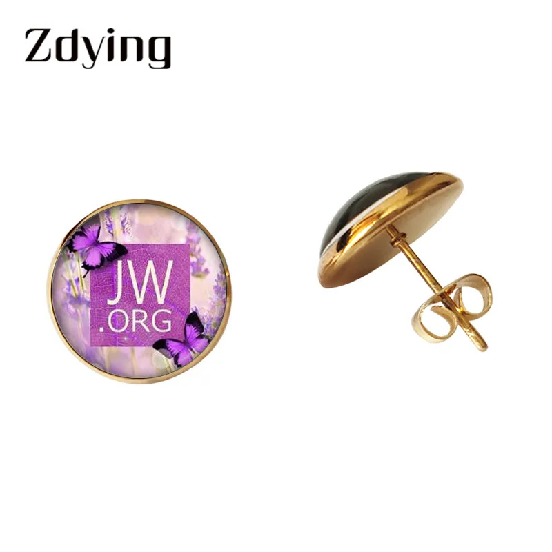 

ZDYING Fashion Jehovah's Witnesses JW.ORG Stud Earrings Glass Cabochon Photo Dome Earrings Ear Studs Jewelry Gift J003