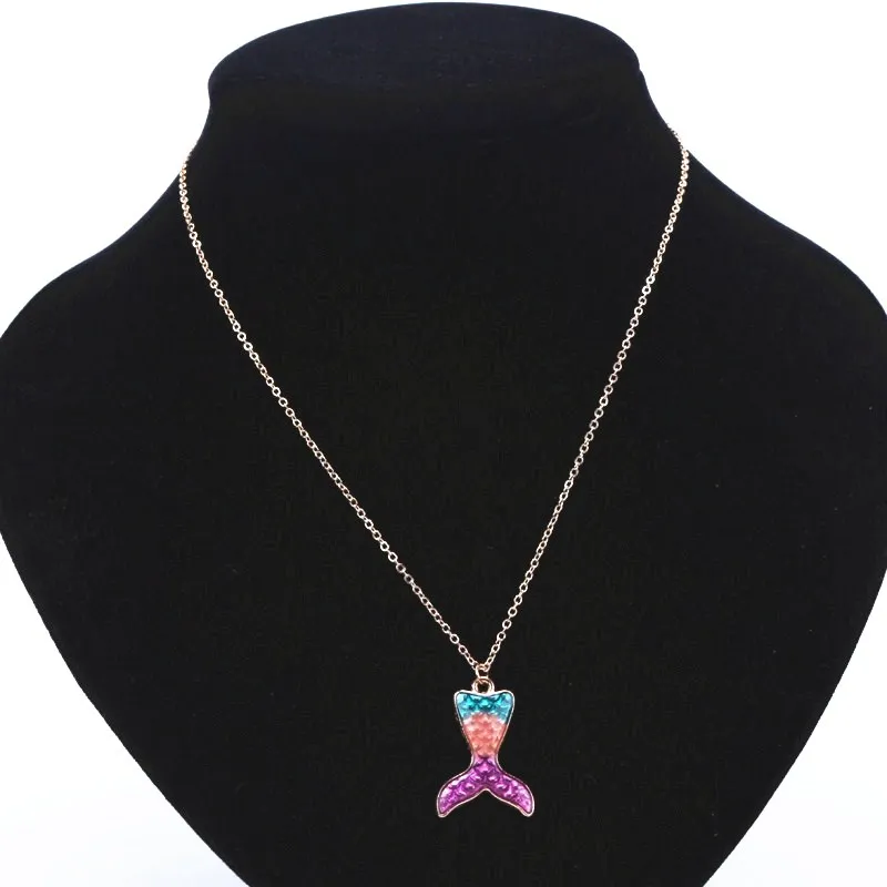 

Mermaid Pendant Necklaces for Women Enamel Colorful Fish Tail Necklace Fashion Jewelry Long Chain Statement Simple Necklaces